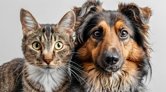 Cheerful Companions:Happy Dog and Cat Posing Together on Transparent Background