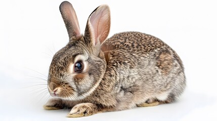 Fototapeta premium Rabbit , 4 months old, sitting against white background.