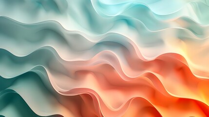 Obraz premium Mesmerizing Teal and Coral Gradient with Flowing Wavy Lines Abstract Art Design