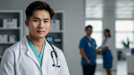 Asian male medical assistant on world nurses day.