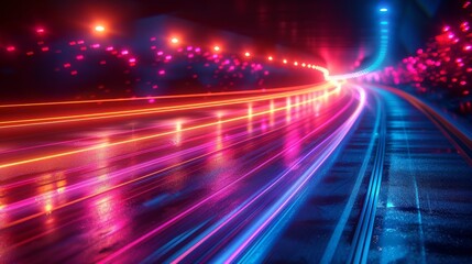 Fototapeta premium An abstract neon light background with blurs for speed.