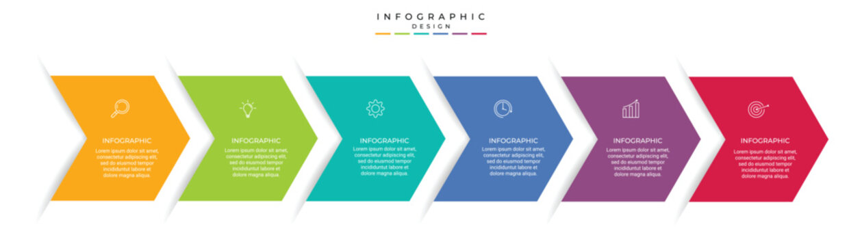 Business growth arrow template. Infographic 6 steps to success. Vector illustration.
