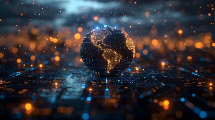 Incandescent Globe Alight with Technological Vitality Suspended in Darkened Expanse