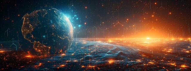 Shimmering Global Digital Infrastructure Suspended in Boundless Expanse