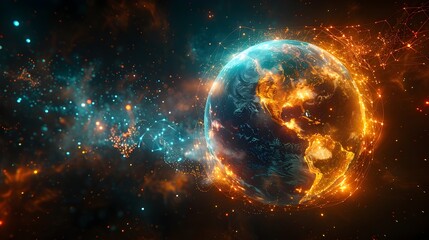 Ethereal Orb Glowing Across Luminous Digital Continents in the Cosmic Expanse
