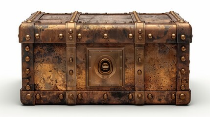 A safety deposit box with a unique cylindrical lock, isolated on a white background. 