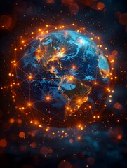 Obraz premium Illuminated Digital Globe with Pulsing Interconnected Network Lines Futuristic Global Concept