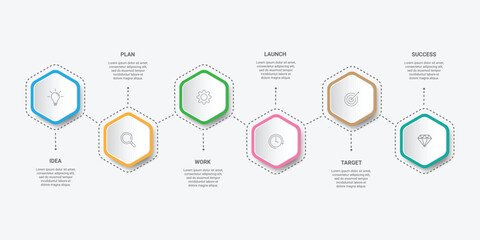 Vector Infographic label design with hexagon template. Business concept with 6 options, steps or processes.