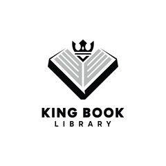 King Book Library logo design. Abstract Book combined with king crown design concept.
