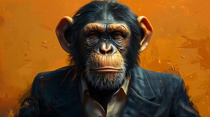 8K resolution comic of a monkey business suit at a corporate meeting.
