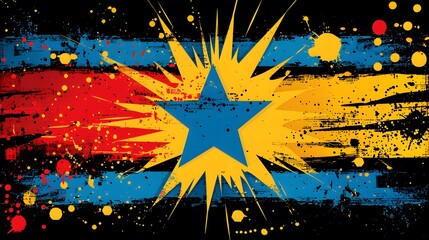 Independence Day poster featuring bold colors and patterns in pop art style, 8K resolution photo.