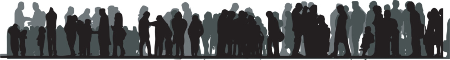 vector silhouette of a crowd of people watching a music concert in front of the stage with cheering and waving hands, suitable for poster, banner or advertising elements for concerts and parties
