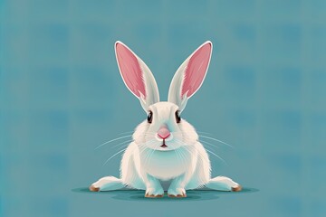 Obraz premium Adorable White Rabbit Illustration with Blue Background