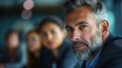 Fototapeta premium A man with a beard and glasses is looking at the camera