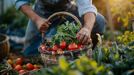Fototapeta premium Person harvesting tomatoes