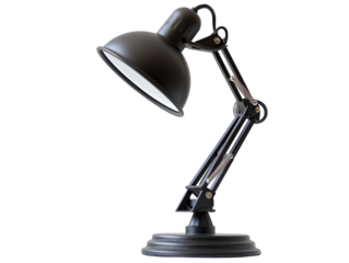 A black lamp with a white shade is turned off