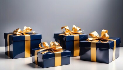 The gift packs are navy blue in color and are wrapped in gold ribbon, evoking a celebratory atmosphere.