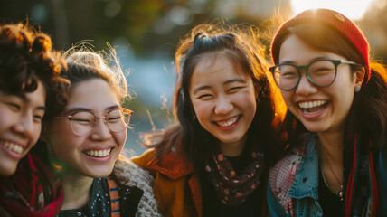 Fototapeta premium Three women posing smiling for a photo
