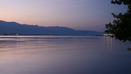 Evening view/sunset seen from the lakeside (copy space)