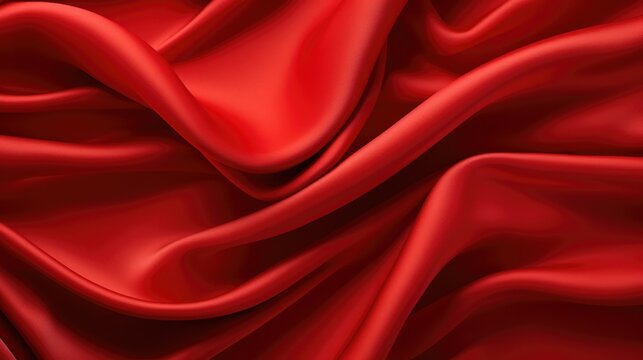 Smooth waves of luxurious red satin fabric with a silky texture