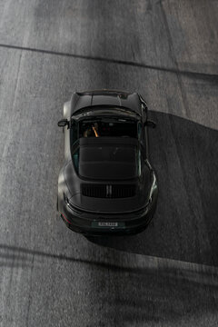 Porsche 911 Targa top down view, copy space, Convertible sportscar High Resolution Image