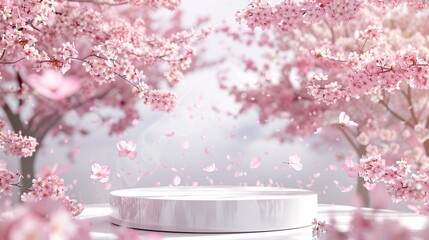 Acrylic podium in cherry blossom garden