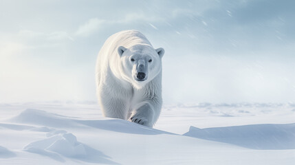 Minimalist Hyper-Realistic Polar Bear in Snow-Covered Tundra