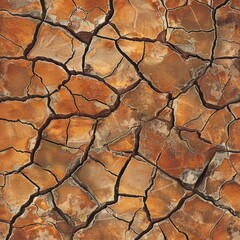 Create a repeating texture pattern that mimics the look of cracked earth. Use earthy tones like brown, ochre, and terracotta. The pattern should evoke a natural and rugged feel, perfect for