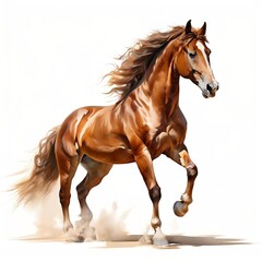 Obraz premium Original name brown-horse commands the composition-legs-poised-as-if-mid-step-on-a-stark-white-background-hint