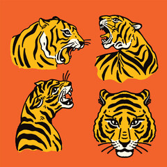 Hand Drawn Vintage Tiger Graphic Assets