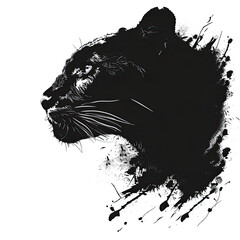 A black and white drawing of a panther on a white background
