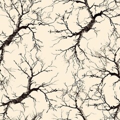 Obraz premium Generate a repeating natural pattern showcasing tree branches with minimalistic detail. Use a monochromatic palette with shades of brown. The design should evoke a serene and natural feel, perfect