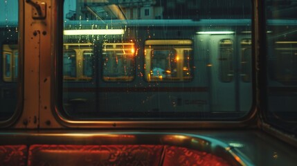 As the city appears to fall asleep the trains lights still shine brightly as it travels through the dusky streets.