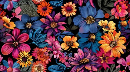 Seamless graphic floral design with vibrant, eye-catching elements