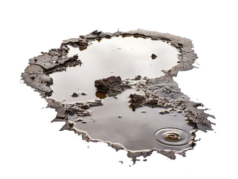 A muddy puddle with a small splash of water