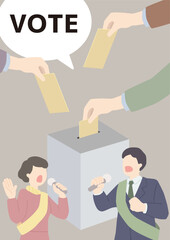 候補者と投票箱に投票する様子のベクターイラスト
