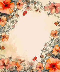 Fototapeta premium Floral Border: Vibrant Watercolor Flowers