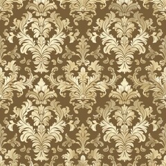Fototapeta premium Generate a repeating damask pattern with elaborate scrollwork and floral elements. Use a single color like antique gold. The design should be intricate and classic, suitable for sophisticated fabric