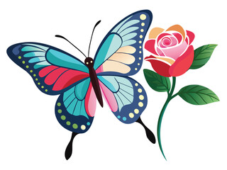 A vector swallowtail butterfly with blue and yellow wings, isolated, shows nature's beauty in a macro spring fly