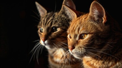 Obraz premium Brown Cats Against Black Background