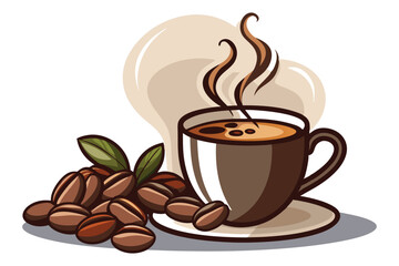 coffee beans and cup steam I.eps