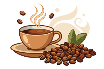 coffee beans and cup steam J.eps