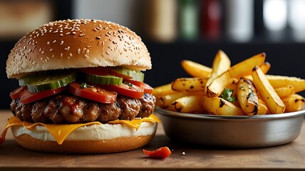 hamburger and french fries