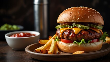 hamburger and french fries