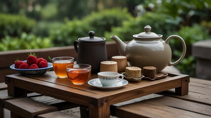 Luxury Tea Table Set Against a Breathtaking Outdoor Backdrop