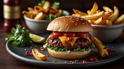 hamburger and fries