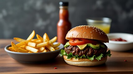 hamburger and fries