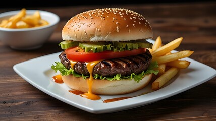 hamburger with french fries