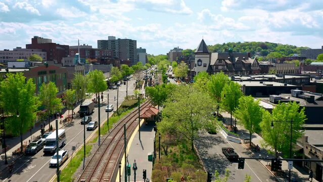 Aerial Fly Through of Coolidge Corner in Brookline MA