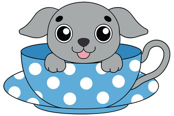 puppy sitting in a teacup with a polka dot pattern I.eps